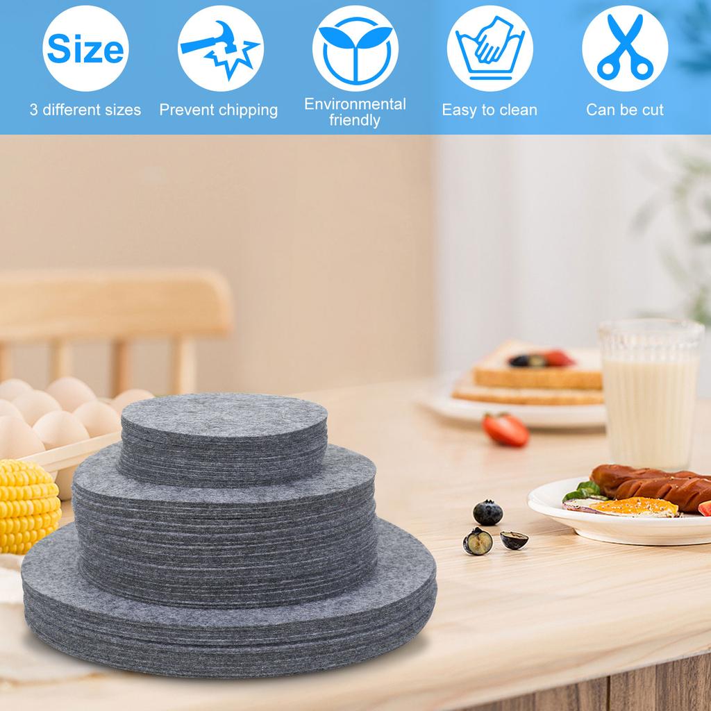 96 Pcs Felt Plate Dividers Set 3 Sizes Round Felt Plate Protectors Reusable Dish Storage Pads Multipurpose Soft Plate Separators
