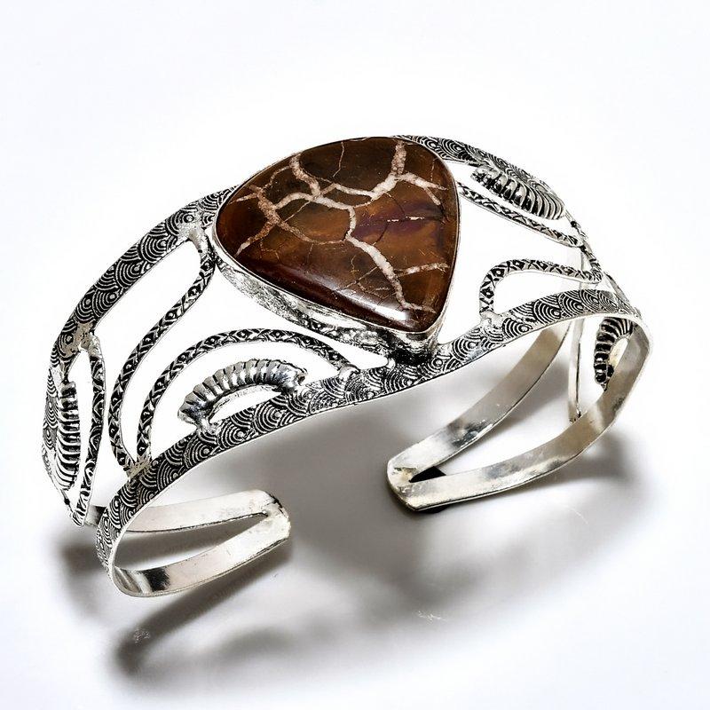 

Ископаемый драгоценный камень 925 пробы с грязевыми трещинами, посеребренный браслет-манжета ручной работы для ювелирных изделий