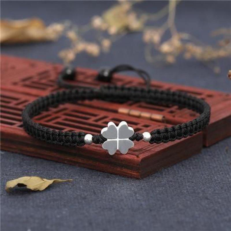 Couple Lucky Four-Leaf Clover Bracelets: Woven Hand Ropes for Best Friends & Long-Distance Relationships, Unisex Gift for Students.