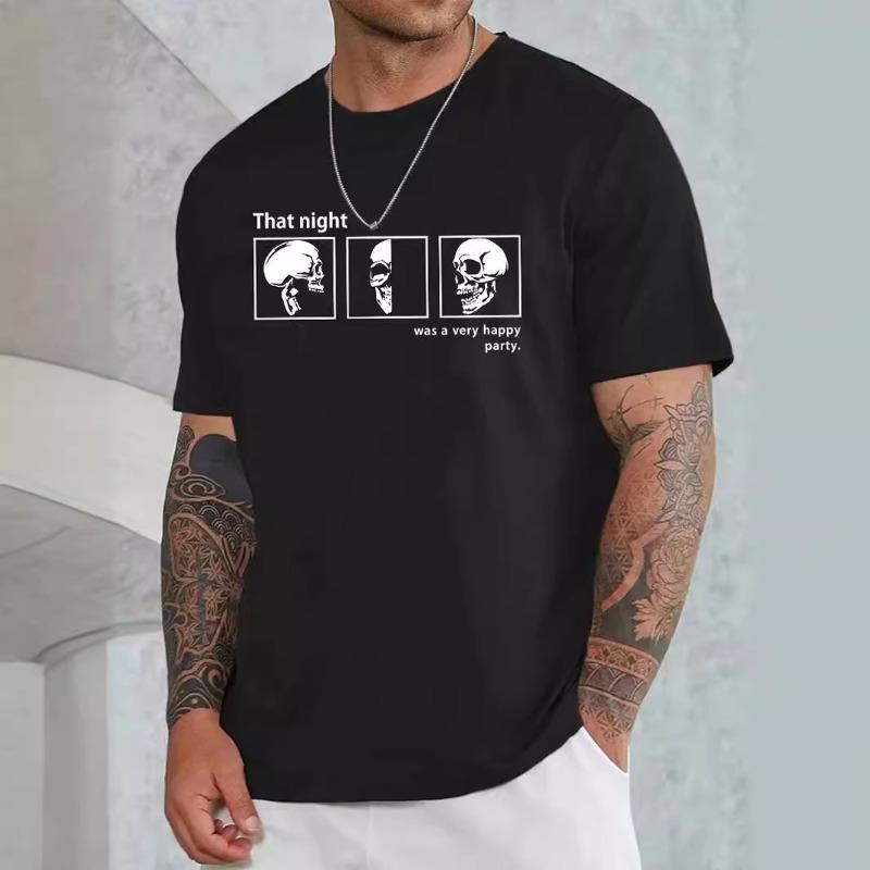 Men's Skeleton Letter Printed Loose Round Neck Short Sleeve T-shirt for Men Shirt