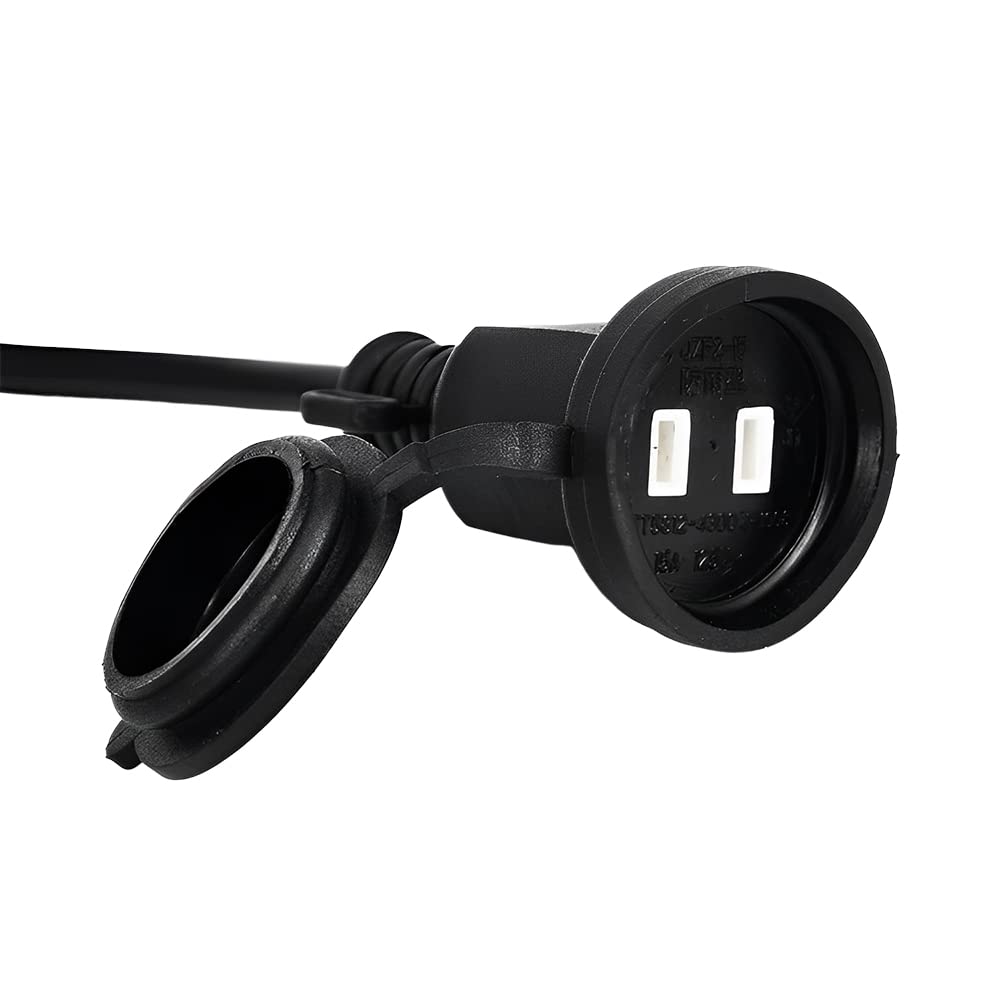 Kimoc 10m Outdoor Waterproof Extension Cord, Black, Soft, Durable, Cold and Heat Resistant, 2-Pin Waterproof Plug, 12A 125V, Connectable, Single