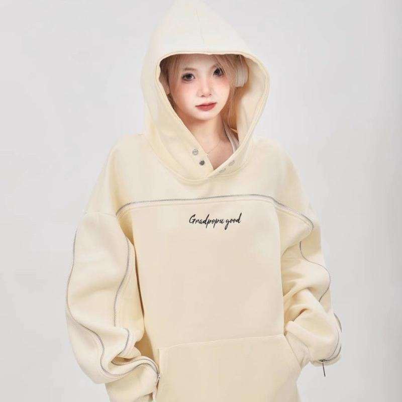 Women's Long-Sleeved Pullover Hooded Sweatshirt Autumn Winter Clothing 2023 American Loose Fashion Hoodles Zipper Embroidered