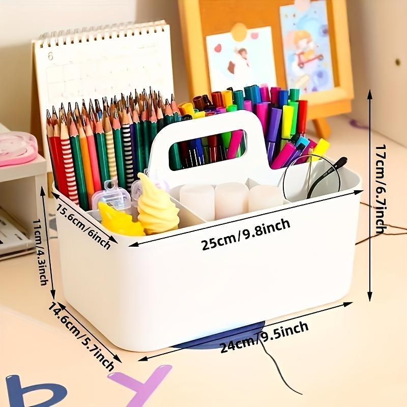 One All-in-One Storage Basket with Handle, Pencil Stationery Box, Desktop Organizer Organization Box with 5 Compartments