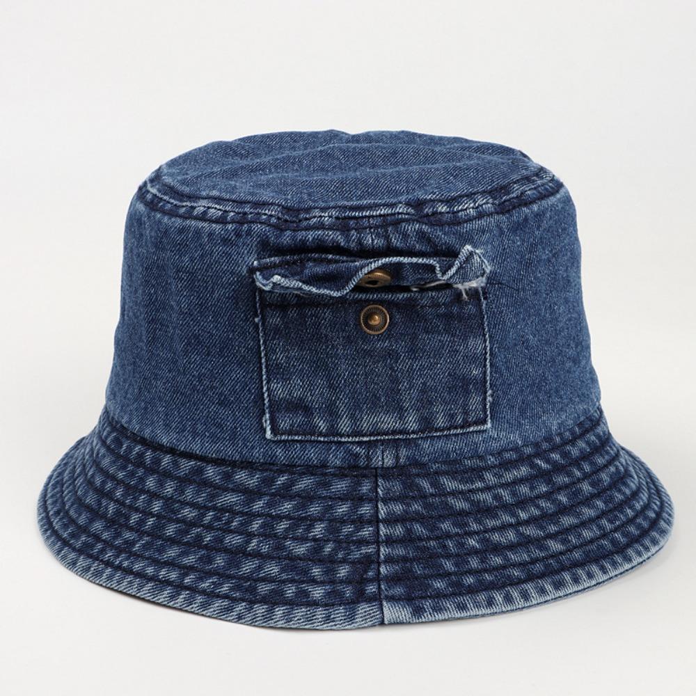 Solid Color Pocket Sun Hats Vintage Fisherman Cap New Denim Bucket Hat  Men Women