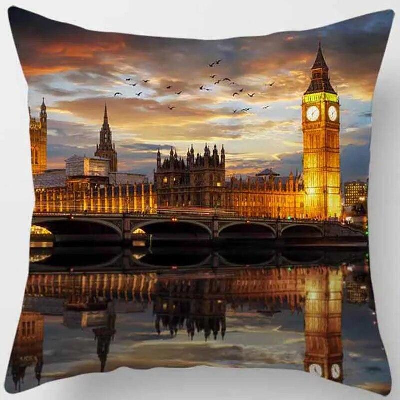 Landmark Architectural Print Square Pillowcase Home Decor Car Sofa Cushion Cover