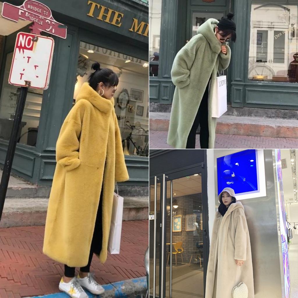 Women's Winter Mink Fur Plush Thick Plush Loose Hooded Jacket Thickened Fur Loose Coat XS-2XL