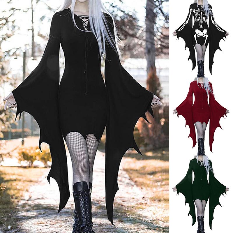 

Хэллоуин Осеннее платье с рукавами летучей мыши Костюмы вампира Однотонные платья с рукавами летучей мыши Ролевые игры