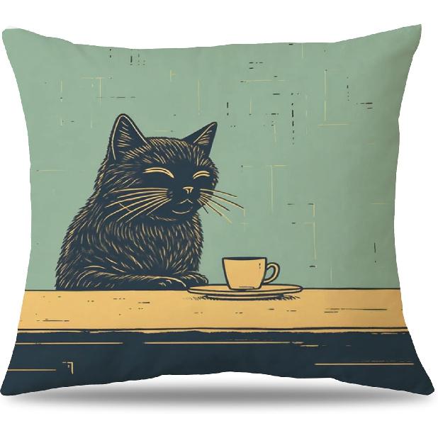 Floral Black Cat Pillow Cover 18x18, Cat Lovers Gifts for Women, Garden Cats Decorative Pillowcase for Home Bedroom Living Room