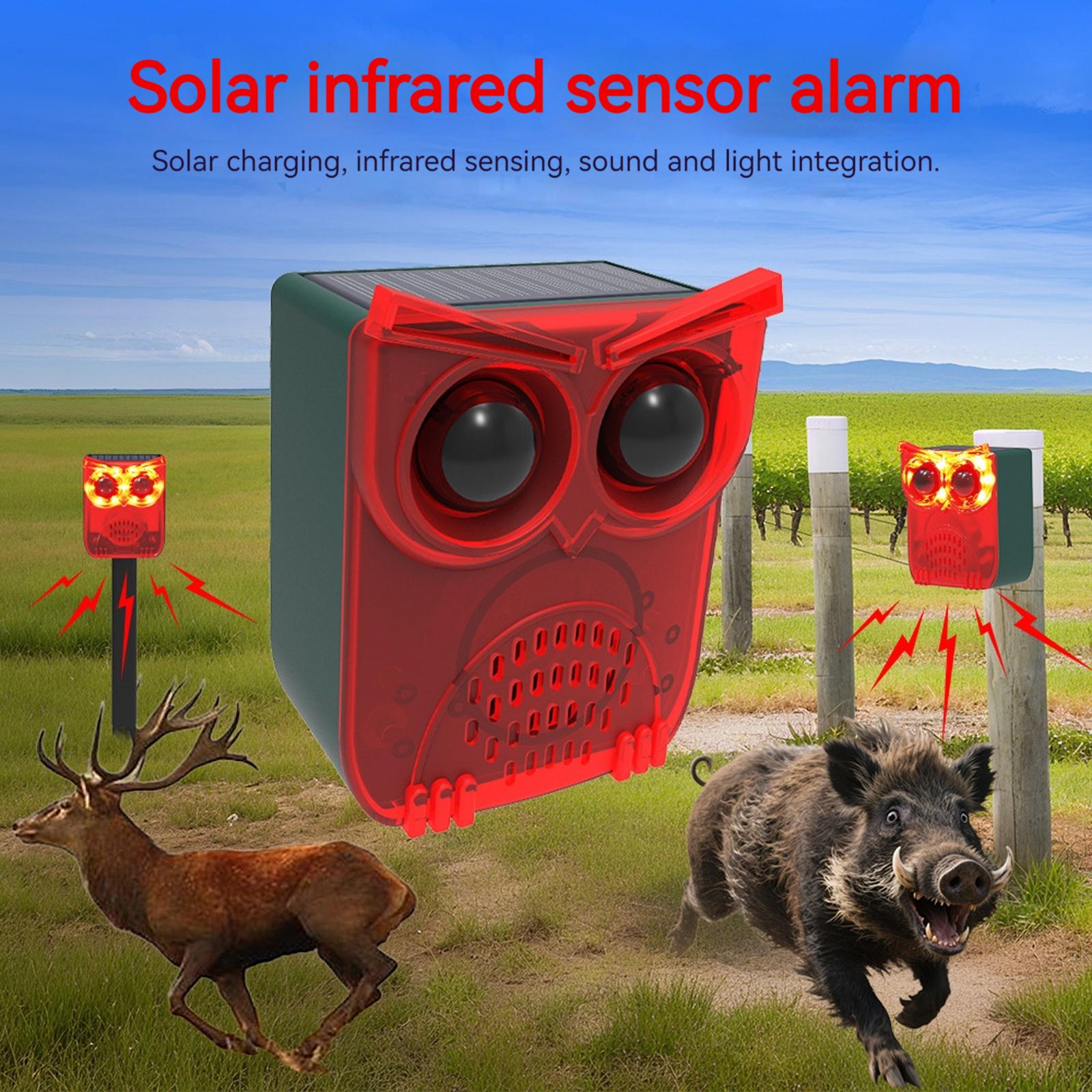 Solar Outdoor Motion Sensor Alarm Waterproof Home Security Alarm Dog Barking&Gunshot Sound Animal Repeller for Yard Garden