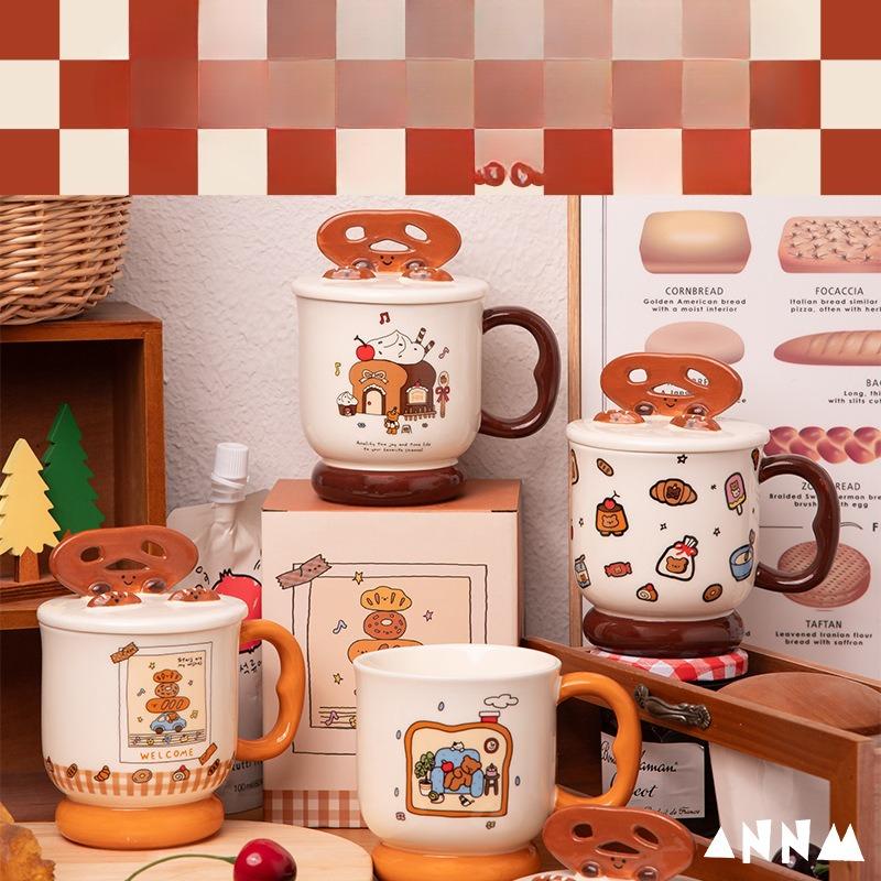 New High Appearance Ceramic Mugs with LIDS for Women  Household Drinking  Coffee and Breakfast Cups