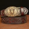 Brown Sheepskin Belt with Bronze a Stylish Gift for Birthdays and Men's Buckle, Father's Day, 130cm/51.2in