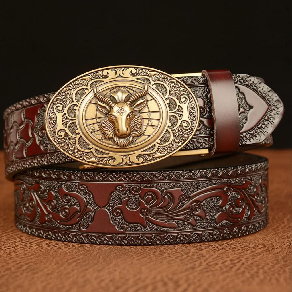 Brown Sheepskin Belt with Bronze a Stylish Gift for Birthdays and Men's Buckle, Father's Day, 130cm/51.2in