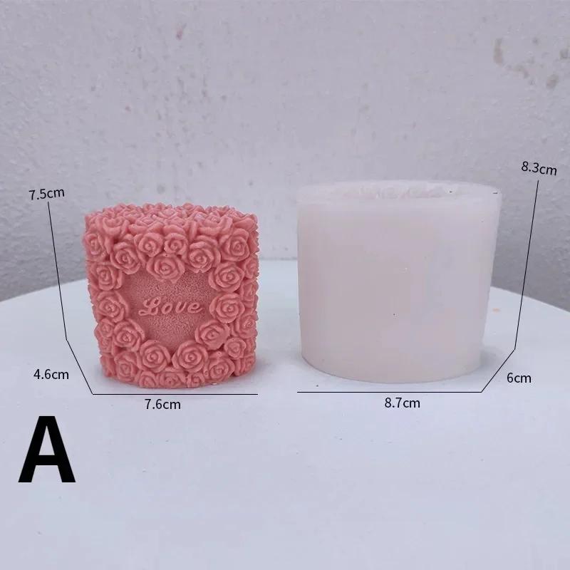 Creative Diy Rose Flower Shape Candle Mold Handmade Gypsum Plaster Mould Cylinder Silicone Soap Aromatherapy Wax Scented Mold