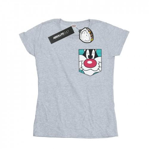 

Looney Tunes Womens/Ladies Sylvester Face Faux Pocket Cotton T-Shirt білий