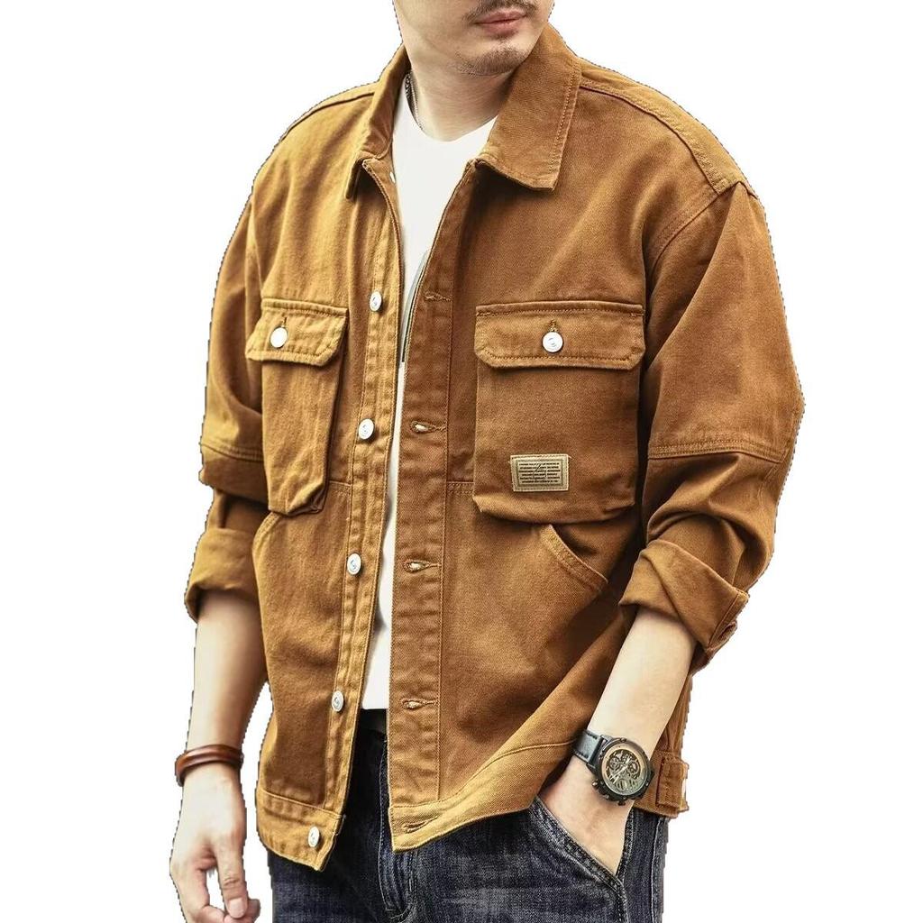Men's Trendy Retro Denim Jacket: Casual, Loose Fit, Lapel Style for Spring & Autumn