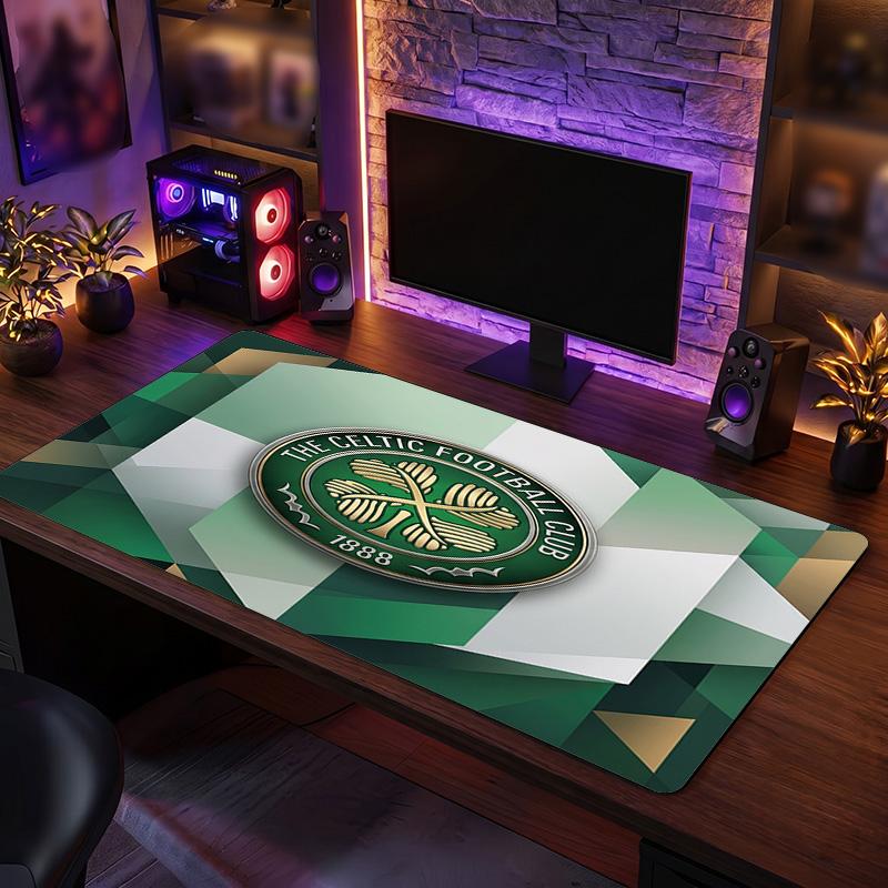 Celtic FC Theme Pattern Mouse Pad, Soccer Logo Design XXL Gaming Desk Mat Non-Slip Computer Mouse Pad