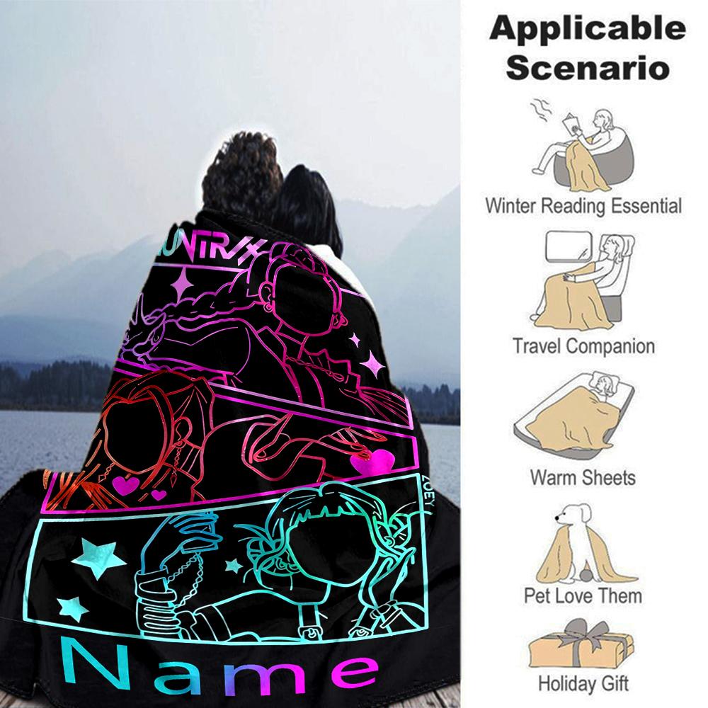 Customiz Name Personality Kpop Demon Hunters Blanket Soft &Warm Sofa Office Bed Travel Lunch Break Blanket, Gift Suitable All Seasons