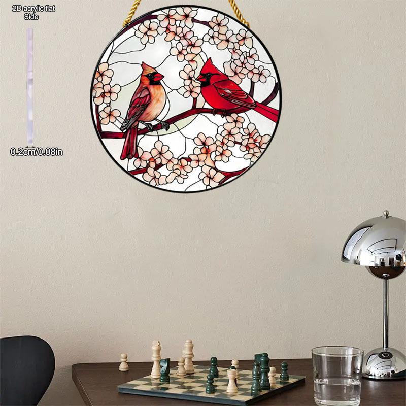 Red Cardinal Suncatcher Ornamen Sign, Stained Glass Style Acrylic for Bird Lovers & Home Decor, Nurseries, Vintage Home Decor Wall for Bar Kitchen, R
