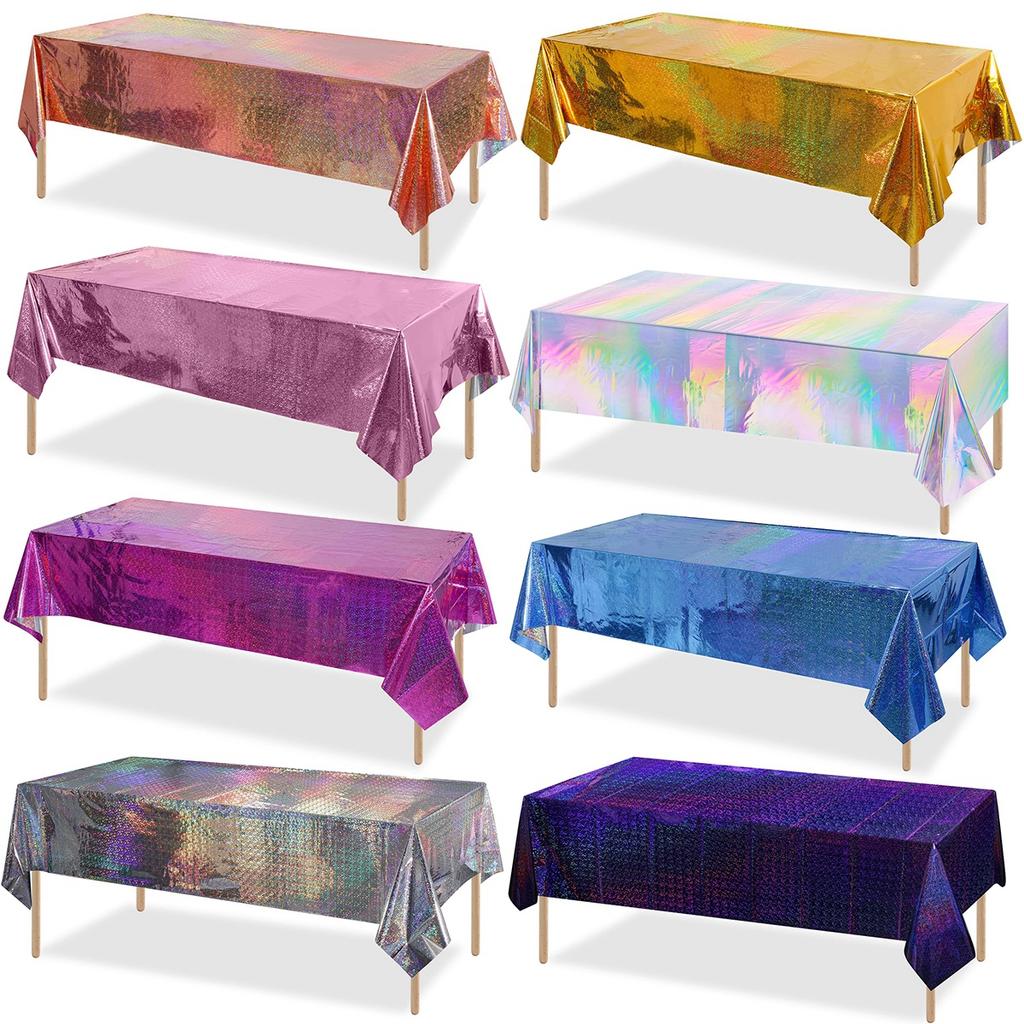 4pcs Aluminum Foil Tablecloths Shiny Rainbow Black Rectangle Tablecloth Dining Table Cover for Wedding Party Banquet Decoration