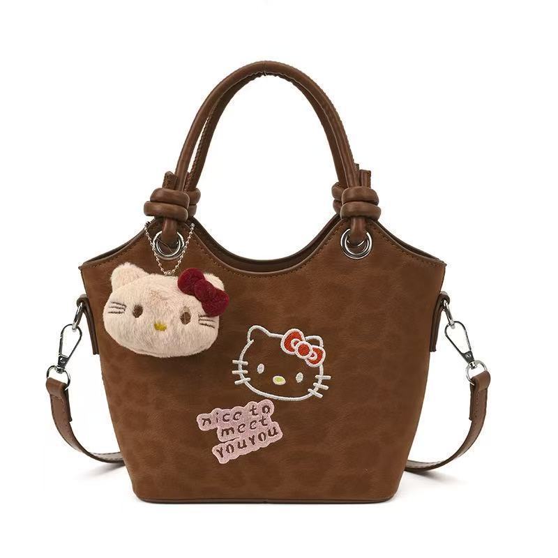 Cartoon Hello Kitty Pu Shoulder Bag With Pockets For Daily Use