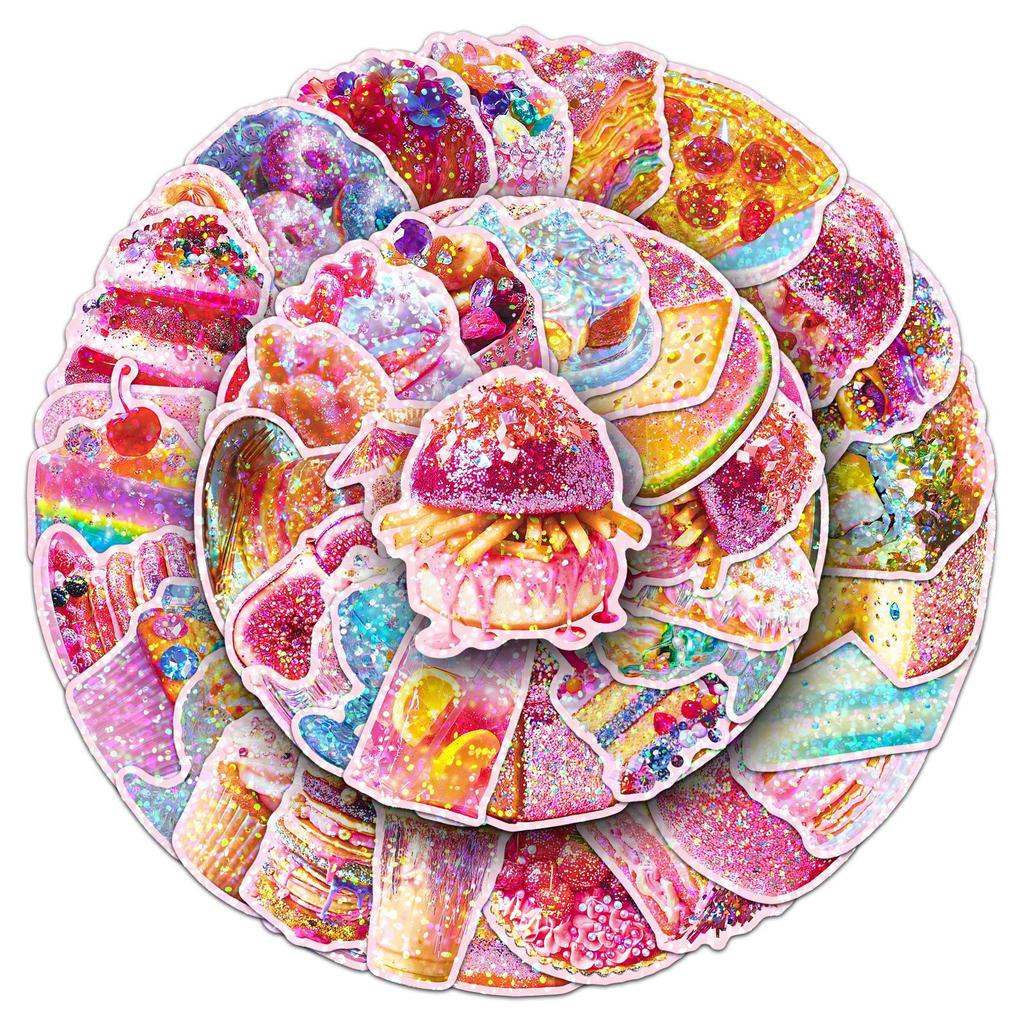 50 Laser Overload Sweetness Stickers: Colorful Dessert & Cake Flash Point Epoxy Stickers