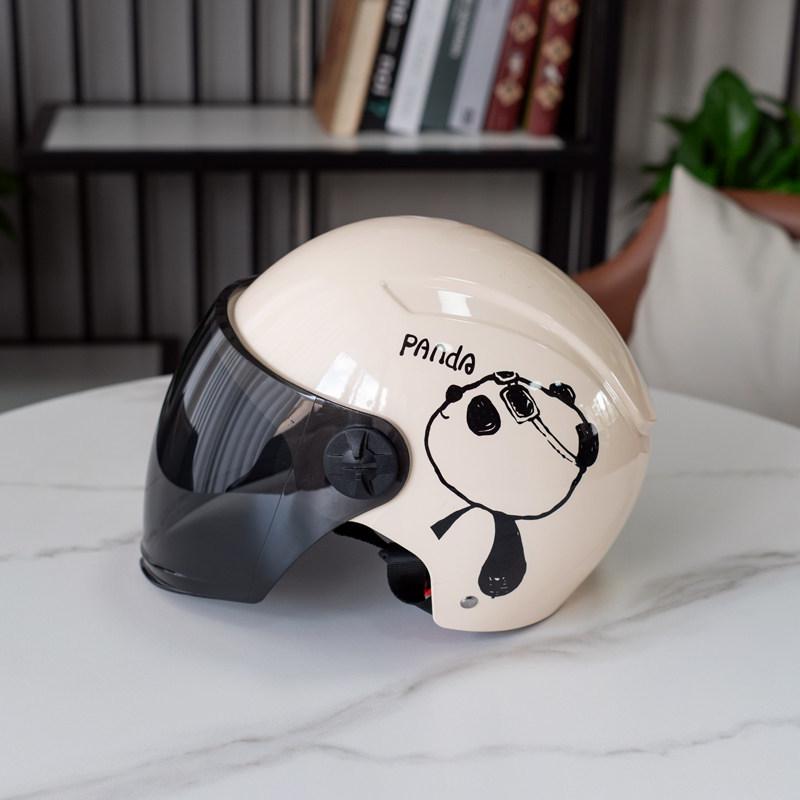Certified Cute Panda Electric Vehicle Helmet for All Seasons - Unisex Motorcycle & Scooter Half Helmet