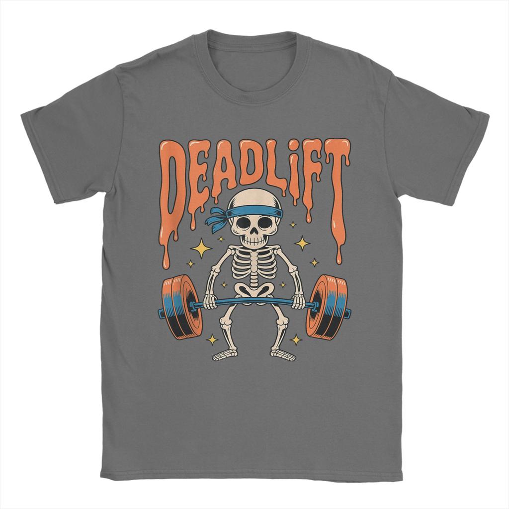 Streetwear T-Shirt Beach Funny Skeleton Deadlift Halloween Gym Workout Trendy T-Shirts Cotton Tshirt Man Y2K Retro Design Tops