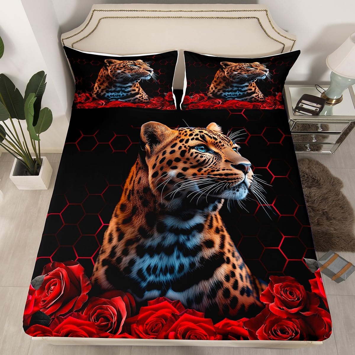 Tiger Print Fitted Sheet Set Double Size Wild Animal Bed Cover for Kids Boys Girls Wildlife Bedding 90x200cm