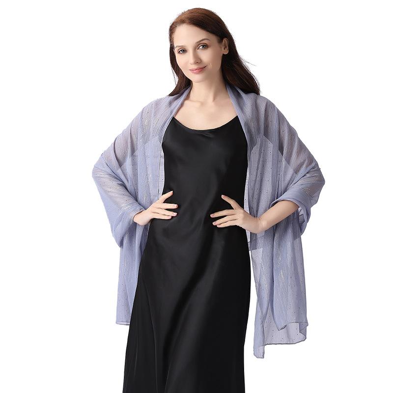 Șal elegant 70*200cm pentru femei Formal, Șifon transparent ușor, cu strasuri și fir argintiu