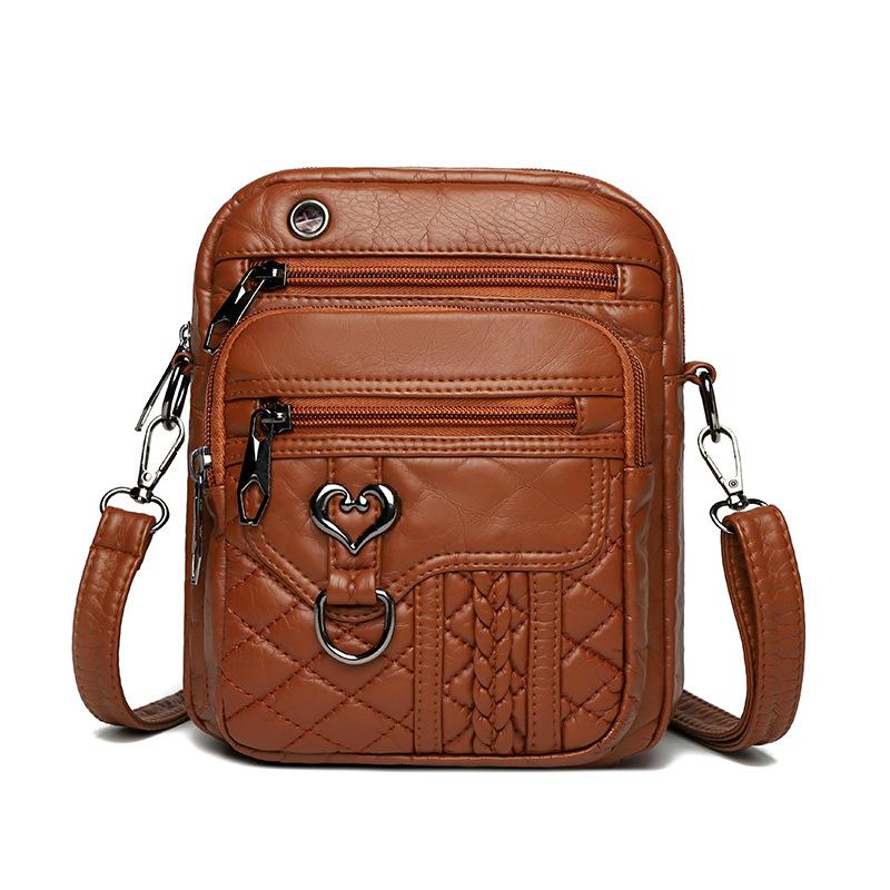 

Сумка для мобильного телефона, женская сумка через плечо, многослойная молния, кошелек для монет, маленькая квадратная сумка коричневый