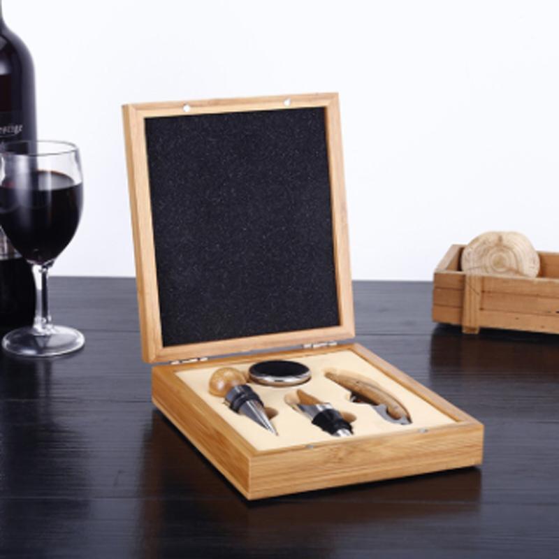 

Premium Wine Tools Set, Automatic Bottle Opener, Corkscrew, Bamboo, Business Gift Sets, Wine Accessories, 4Pcs, Set