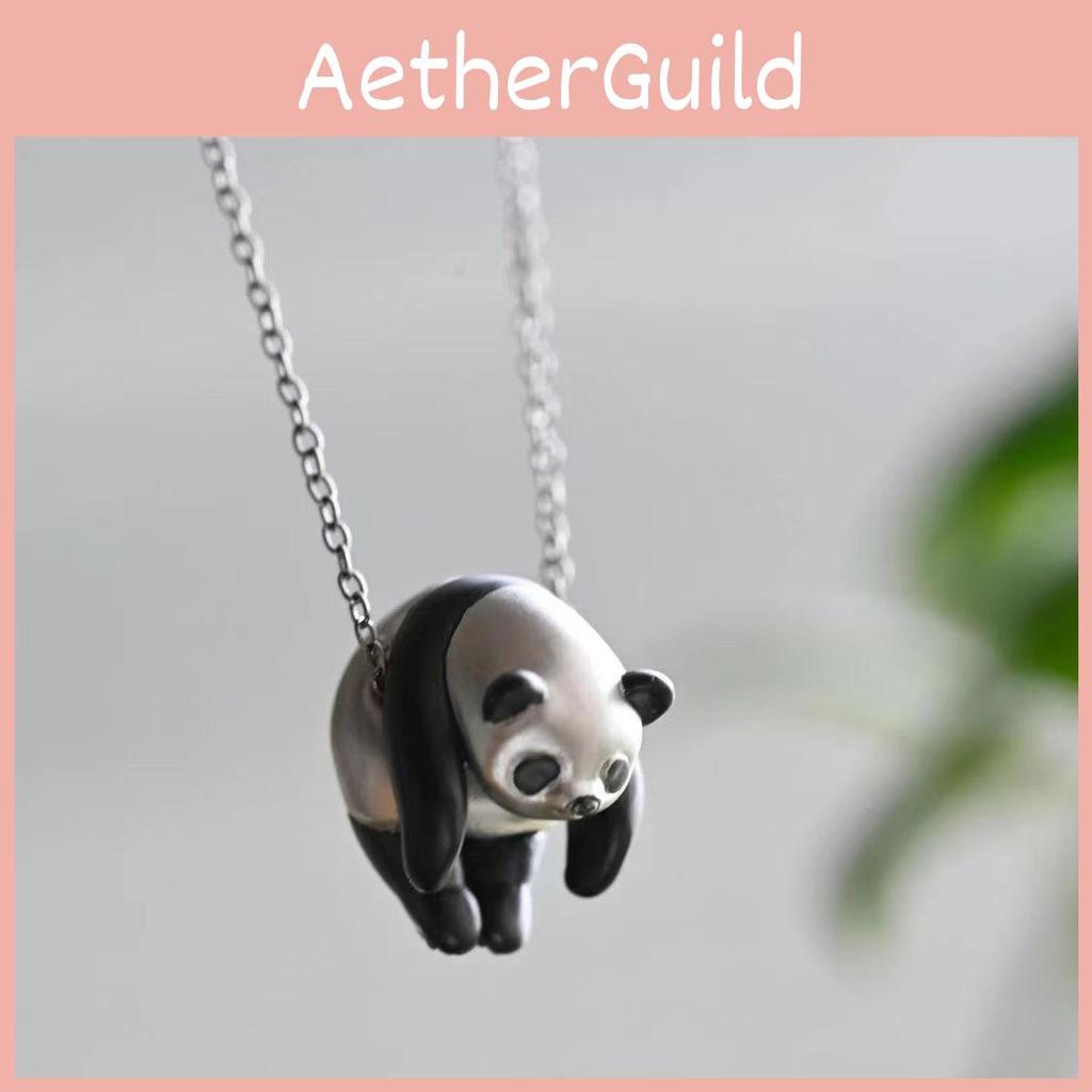 Trendy Panda Animal Pendant Necklace With Resin Coating For Daily Use