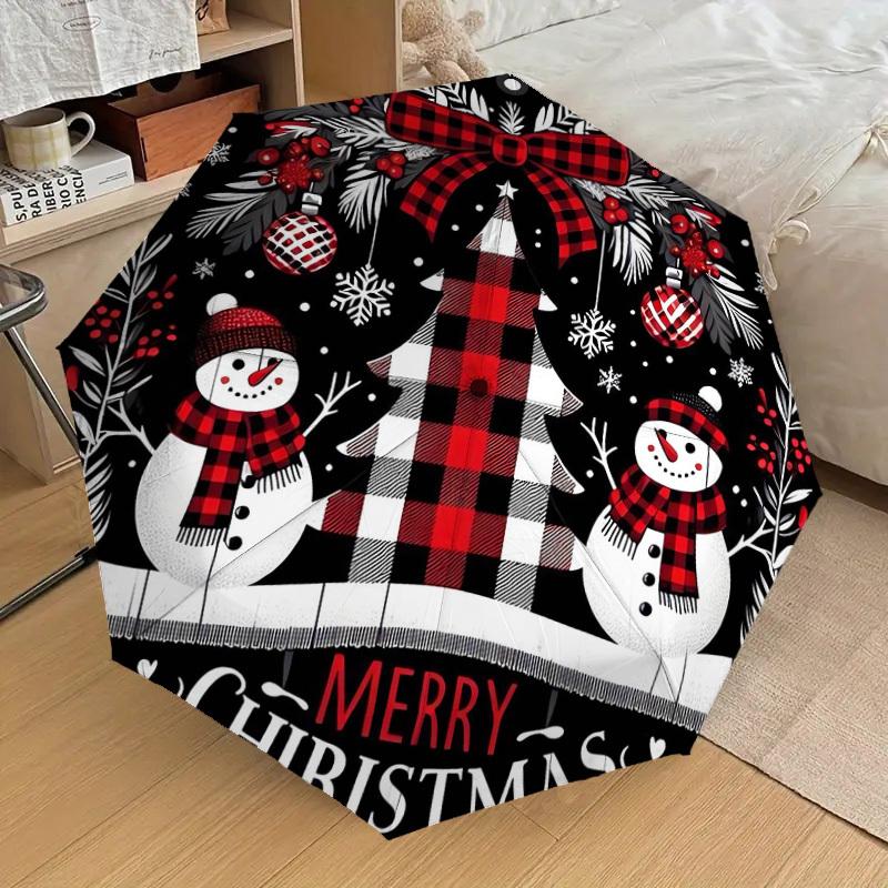 1 st snögubbe god jul Mönster Paraplydesign Automatiskt öppnings- och stängningsparaply, Högkvalitativt reseparaply, Lättviktigt och bärbart,