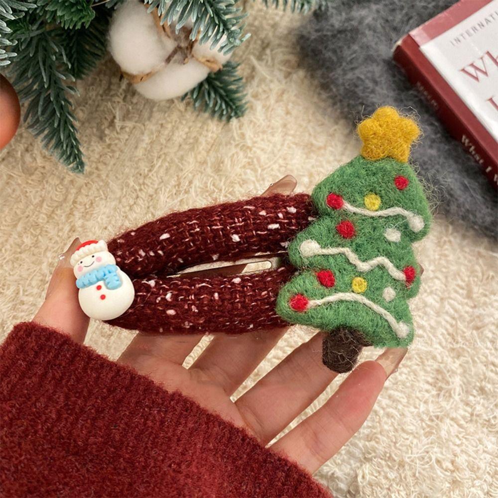 Cartoon Christmas Tree Hair Clip Felt Xmas Wool Barrettes Cute Santa Claus Hairpin  Dress Up