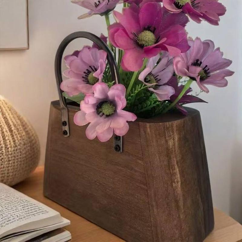 1PC Flower Pot Handmade Plant Minimalist Retro Home Pot Rustic Wooden Creative Basket Simple 26x23x11cm