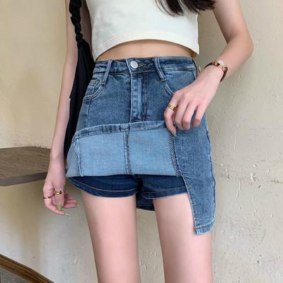 Ropa de calle azul Casual Mini Falda vaquera mujer moda mujer falda Skort bolsillo Jeans faldas pantalones vaqueros de cintura alta