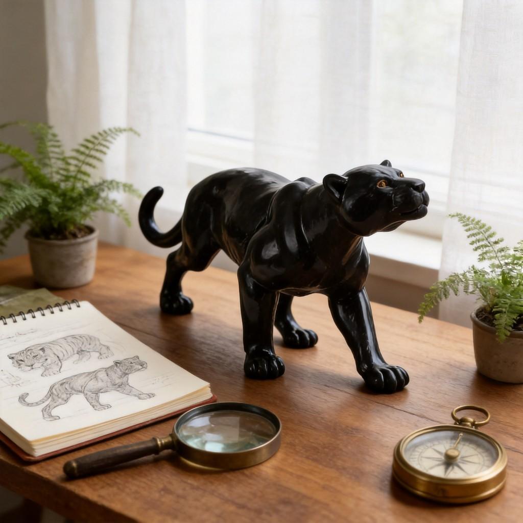 Black Panther Pvc Wildlife Model With Realistic Detailing For Collection And Display