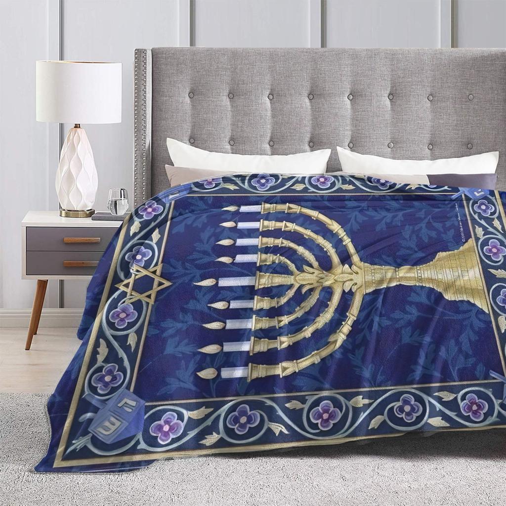 Happy Hanukkah Blanket Soft Warm Novelty Plush Throw Blanket For Couch Bed Airplane Travel Flannel Bedspread Bed Cover