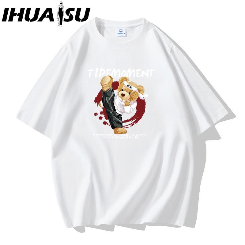 IHUASU Kurzarm-T-Shirt aus Baumwolle für Herren, modisch, lockeres Halbarmhemd, bedrucktes mitfühlendes Hemd