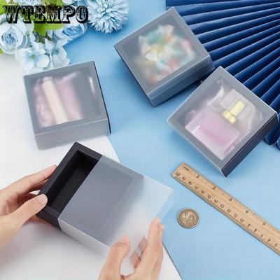 10pcs Rectangle Black Drawer Boxes with PVC Frosted Windows Cover Kraft Paper Gift Boxes for Party Favor Treats Bakery Jewelry Proposal Gift Packaging