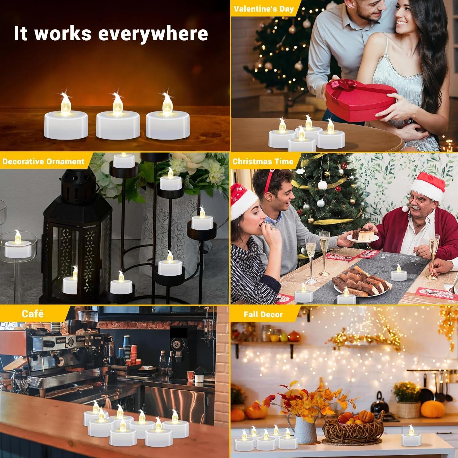 

12 Pack Valentine s Day Wedding Glow Tea Candles Religious Christmas Party Supplies Home Decoration LED Candle Lights One Size білий