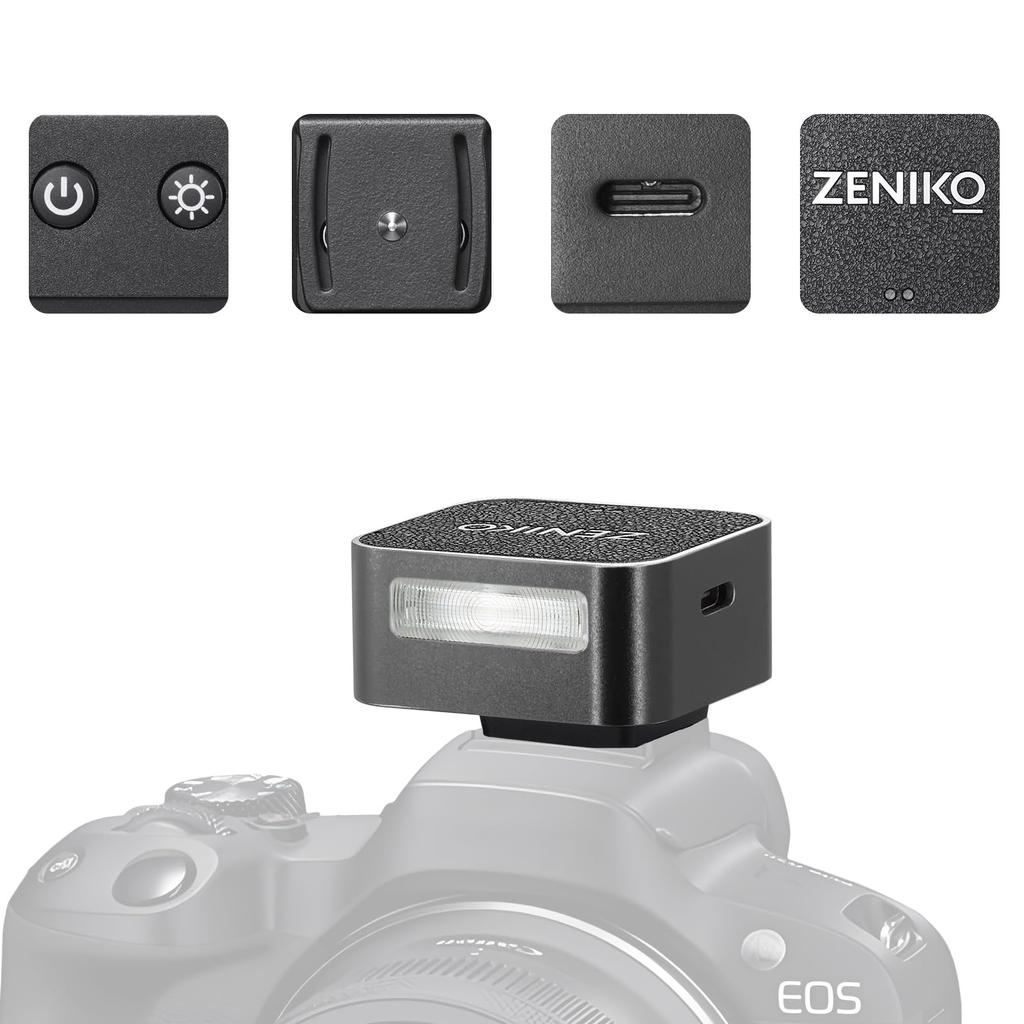 ZF04 Lightweight Mini Flash CCT 372 Full Power Flashlight with Universal Hot Shoe Mount On-Camera Flash, Speedlite, 6500K±200K, (Black)