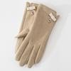 Velvet Pu Leather Gloves Bownot Women Cycling Mittens All-Match Winter Bow Suede Gloves  Winter