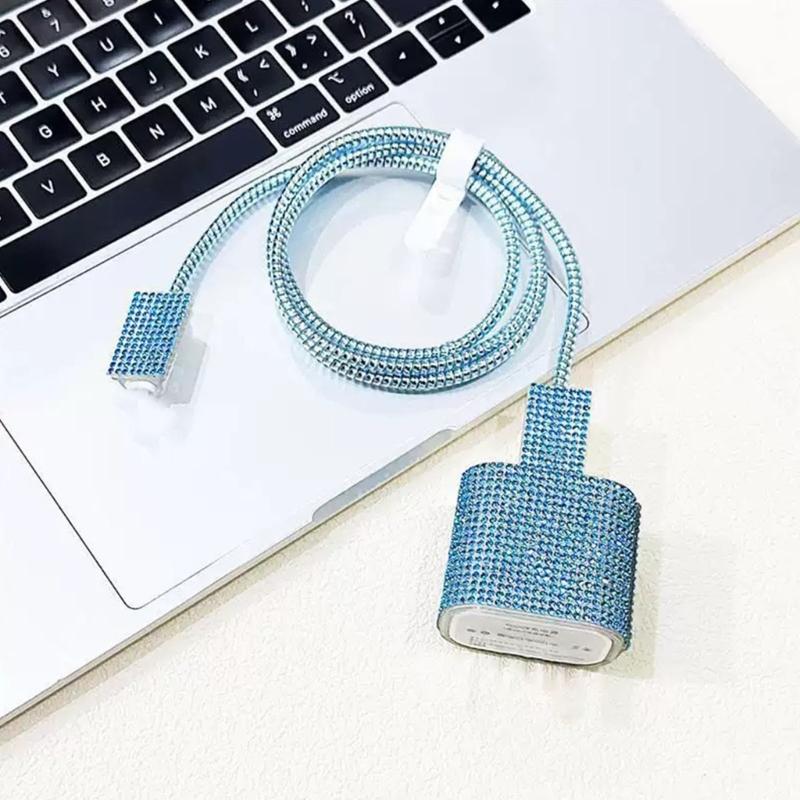 Sparkling Rhinestones Charging Protectors Set With TPU Cover And Cable Clip For 20W 18W Fast Charging Accessories