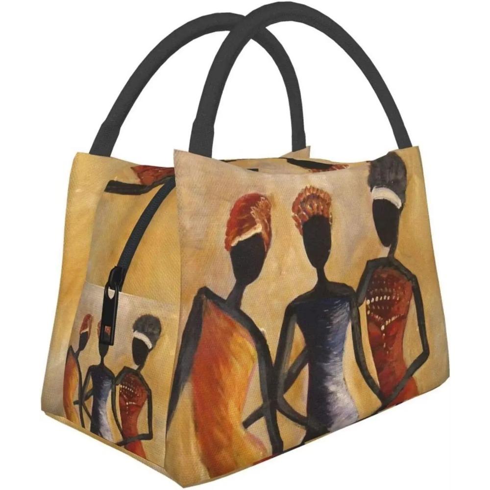 Portable Insulated Lunch Bag African Women Desert Painting Waterproof Tote Bento Bag for Office School Hiking Beach Picnic