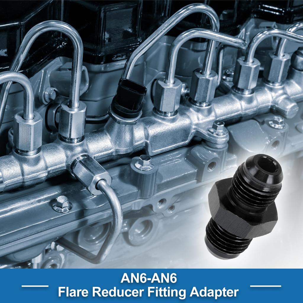 A ABSOPRO Female Flare Reducer Hose Fitting Adapter AN6 AN6 Fuel Line Connector Aluminum Black