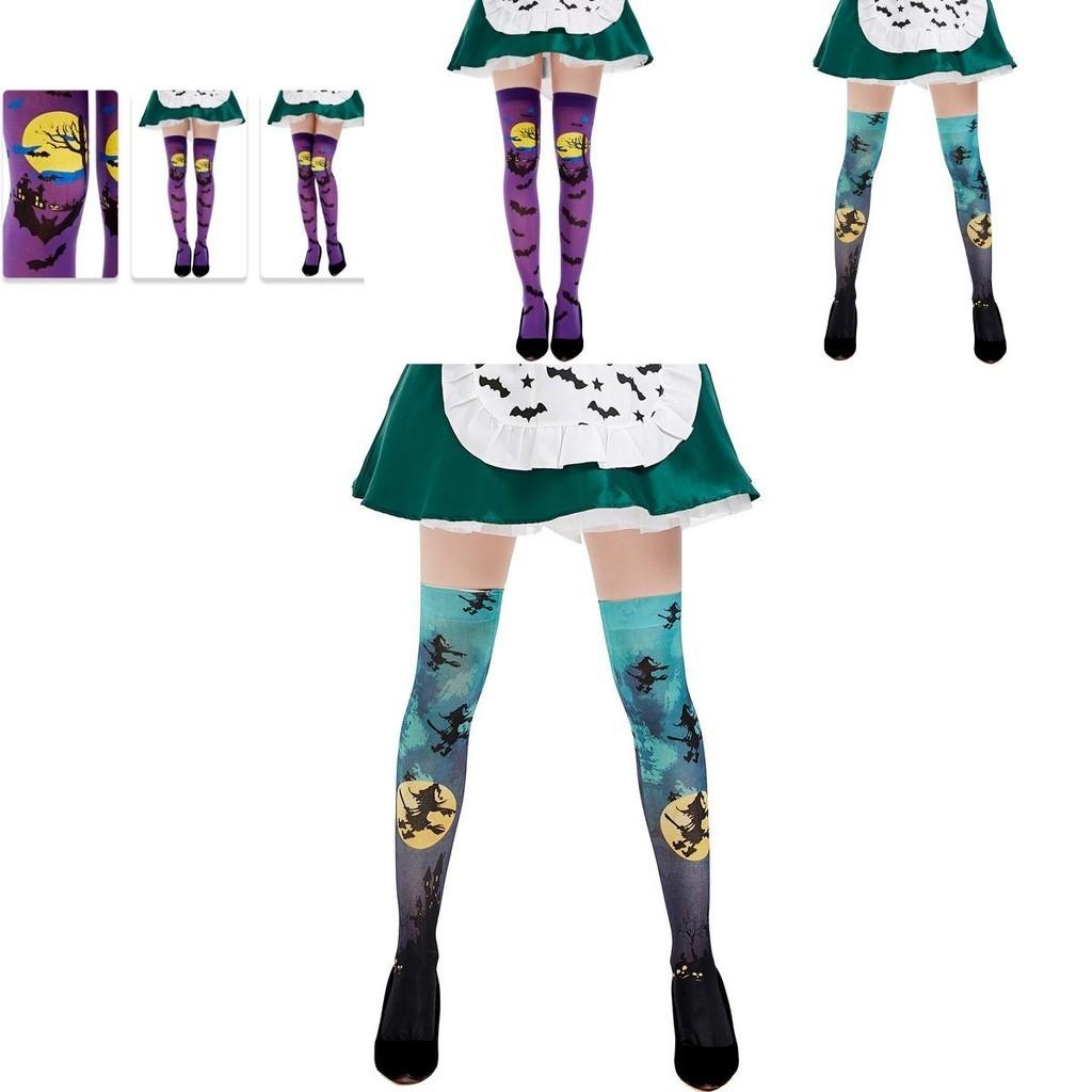 Halloween Dames Vleermuisprint Over de Knie Cosplay Kostuum Kousen Comfortabel Polyestermateriaal