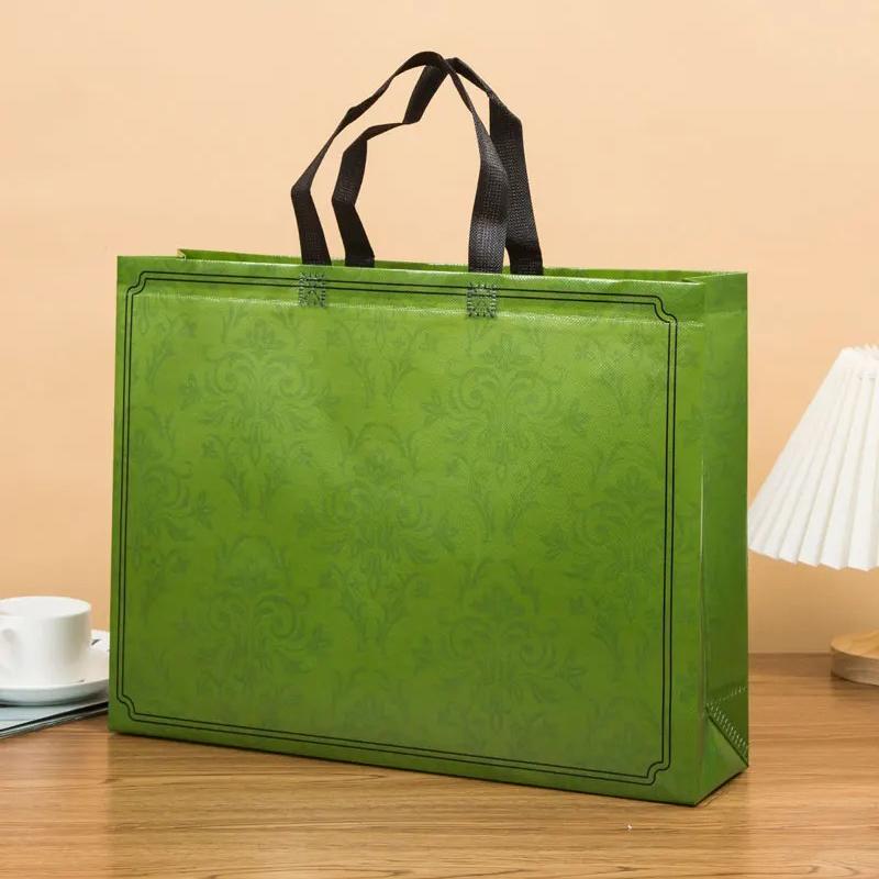 10PCS Rose Printing Packaging Shopping Bag Handle Waterproof Non Woven Fabric Gift Bags Black Clothing Store HandBag