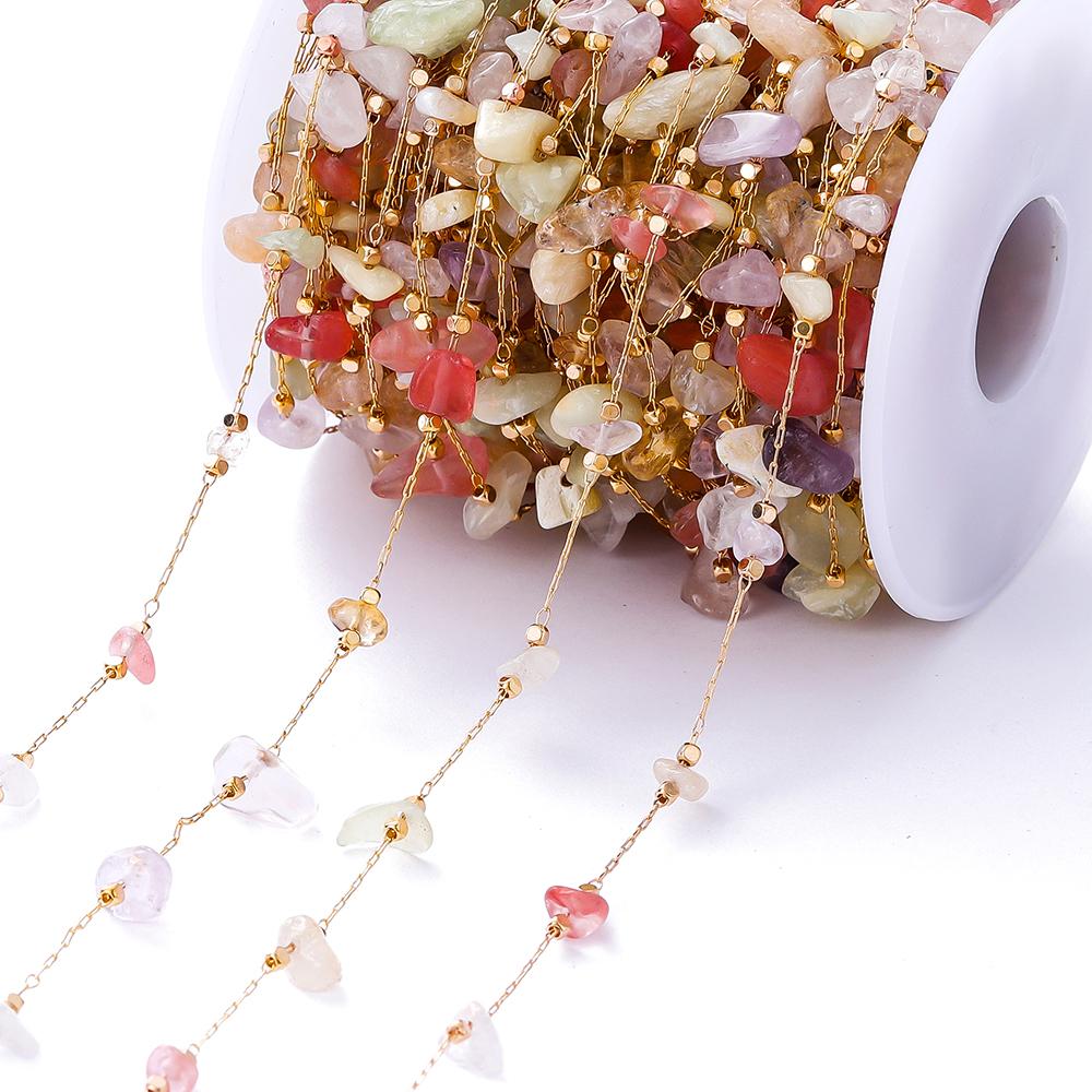 

1M Crystal Stone Chain Irregular Colorful Glass Opal Beads Chains For DIY Necklace Bracelet Jewelry Making Supplies Findings 1M 2MM