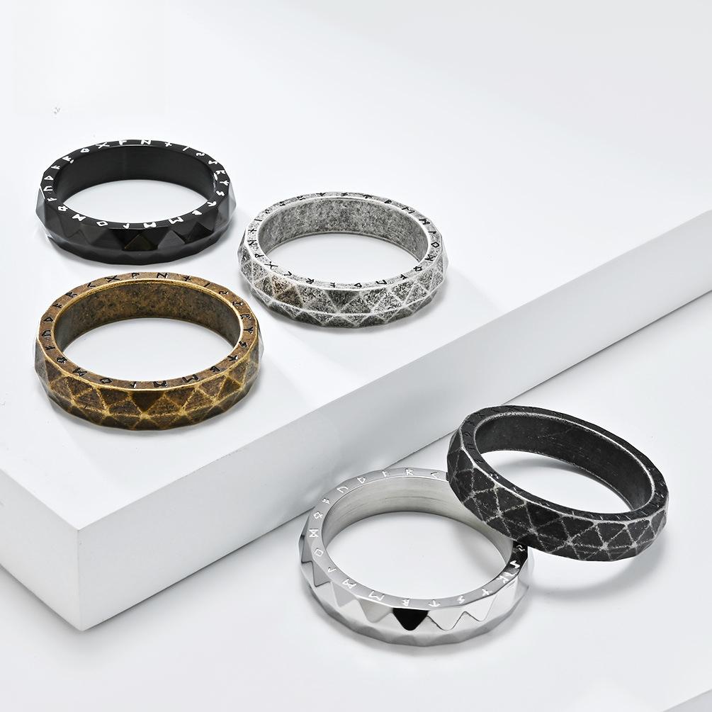 

Nordic Retro Diamond Shaped Viking Text Stainless Steel Ring Ring 13#